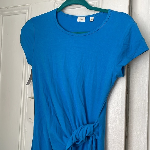 Aritzia Wilfred brand blue dress size small midi length with slit and tie - Picture 2 of 3